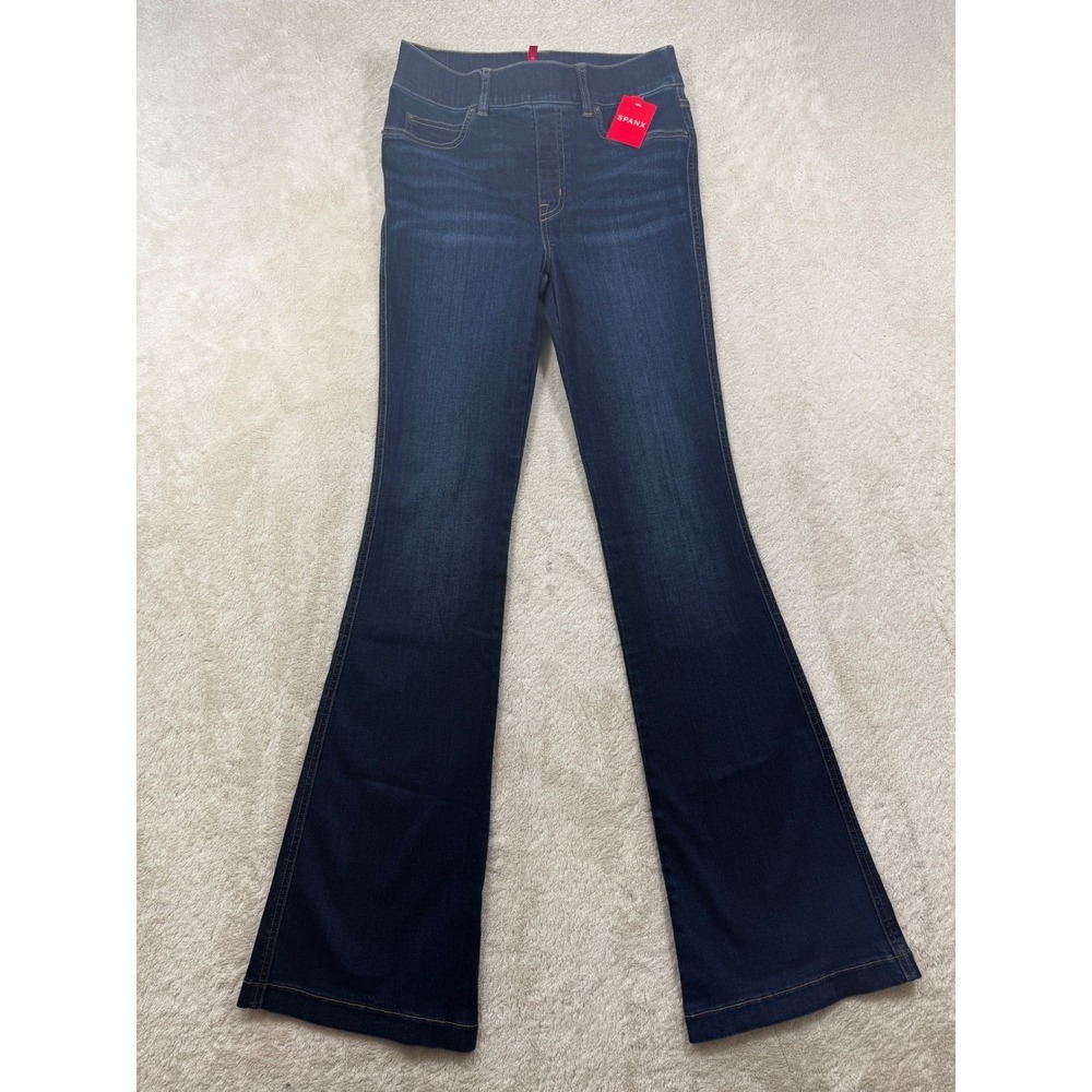NWT Spanx Womens Flare Midnight Shade Blue Pull On Jeans S/P Meas: 28x34